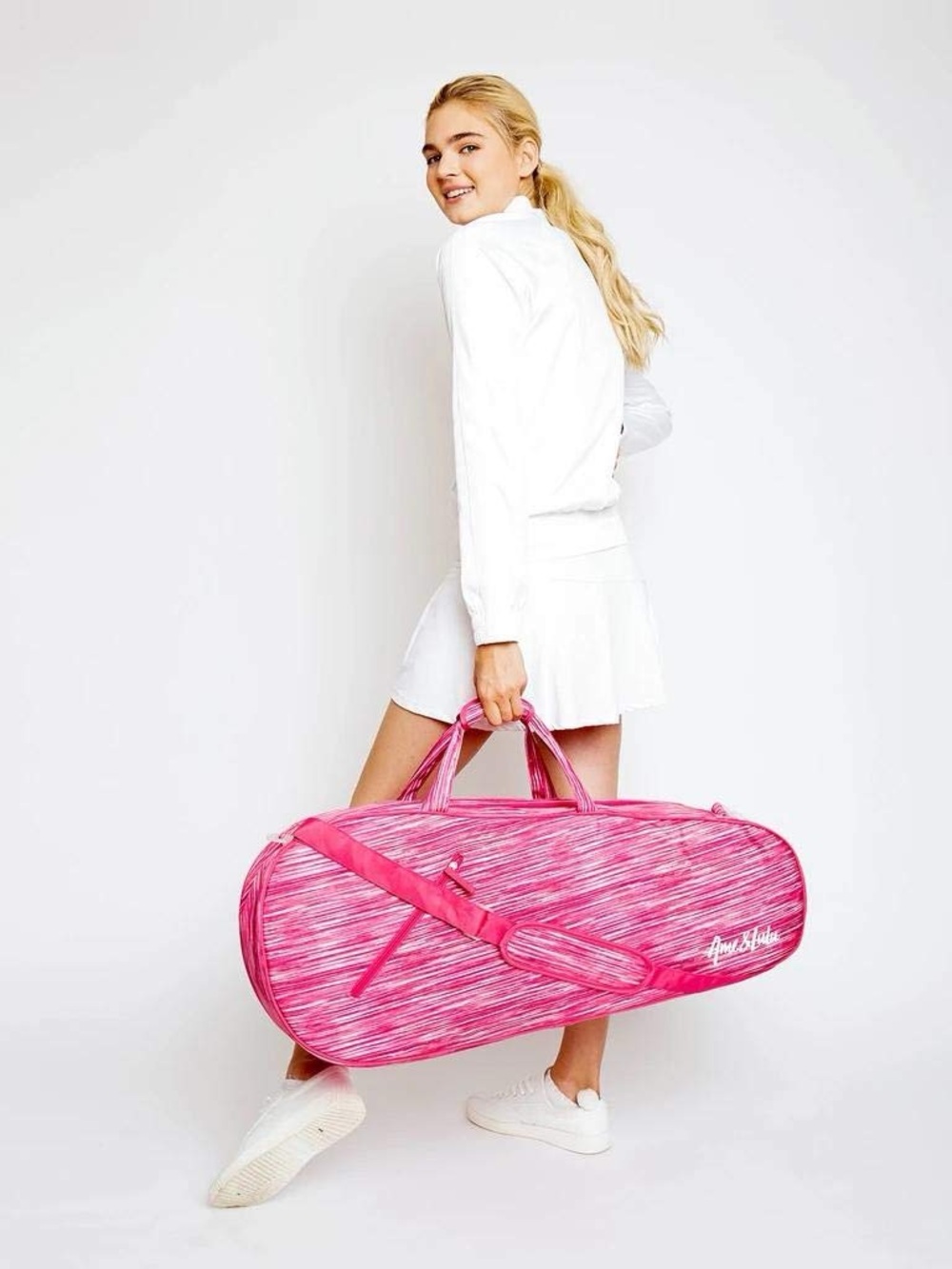 NWT Ame & Lulu 3 Racquet Bag in the Pink Grunge pattern. 31.5Lx7Wx13H